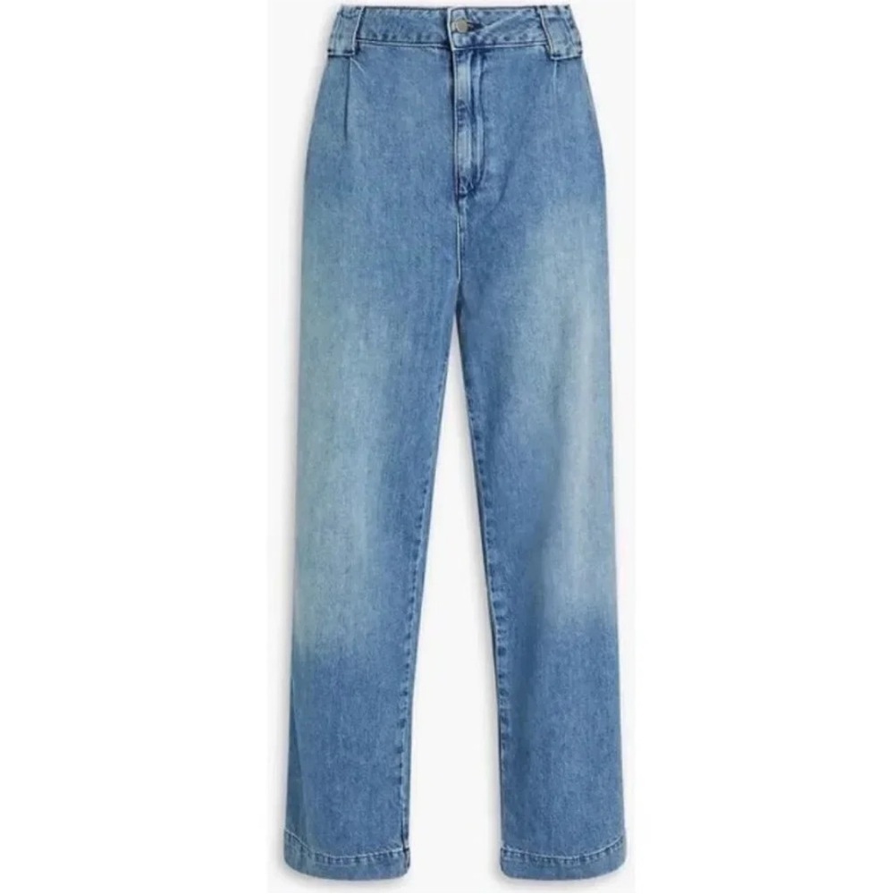 Ba&sh Saxo Pleated Wide Leg Organic Cotton Blue Denim High Waist Jean Trousers - Picture 3 of 9